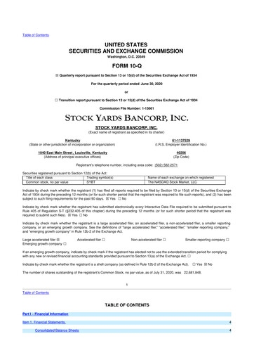 Thumbnail Stock Yards Bancorp 10-Q Quarterly Report FY2020 