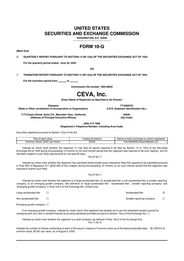 Vorschaubild CEVA
 10-Q Quartalsbericht 2020 