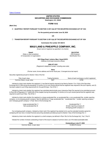 Thumbnail Maui Land & Pineapple Company 10-Q Quarterly Report FY2020 