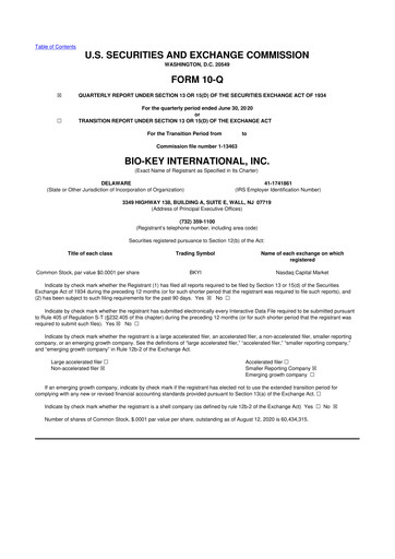 Vorschaubild BIO-key International
 10-Q Quartalsbericht 2020 