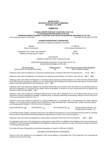 Vorschaubild Standex International 10-K Jahresbericht 2020