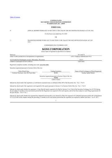 Thumbnail Koss 10-K Annual Report 2020