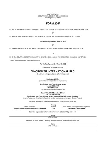 Vorschaubild VivoPower 20-F Jahresbericht 2020