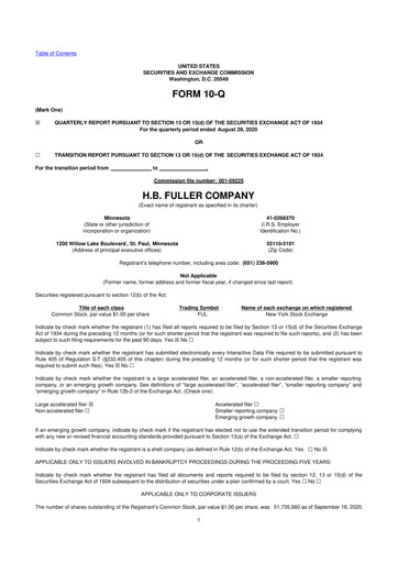 Thumbnail H.B. Fuller
 10-Q Quarterly Report FY 