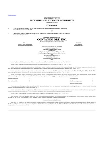 Thumbnail Contango Ore 10-K Annual Report 2020