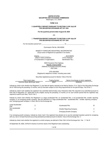 Thumbnail Bassett Furniture 10-Q Quarterly Report FY2020 