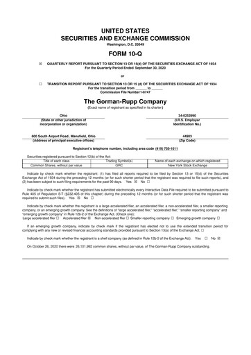 Thumbnail Gorman-Rupp 10-Q Quarterly Report FY2020 