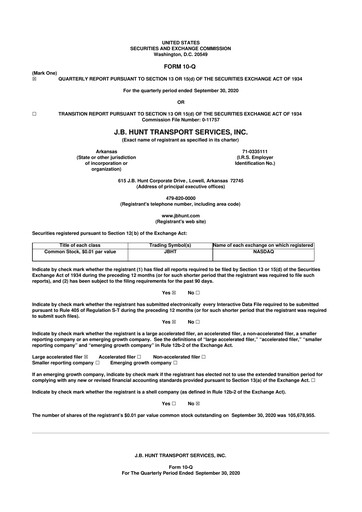 Thumbnail J. B. Hunt
 10-Q Quarterly Report FY2020 