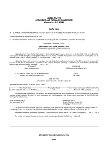 Vorschaubild Standex International 10-Q Quartalsbericht 2021 