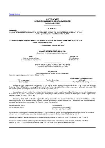 Thumbnail USANA 10-Q Quarterly Report FY2020 