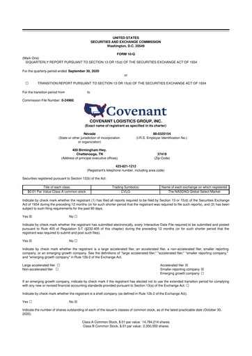 Thumbnail Covenant Logistics
 10-Q Quarterly Report FY2020 