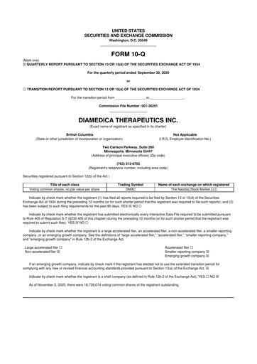 Thumbnail DiaMedica Therapeutics 10-Q Quarterly Report FY2020 