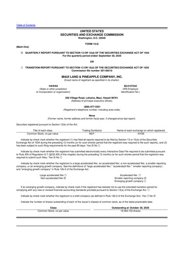 Thumbnail Maui Land & Pineapple Company 10-Q Quarterly Report FY2020 
