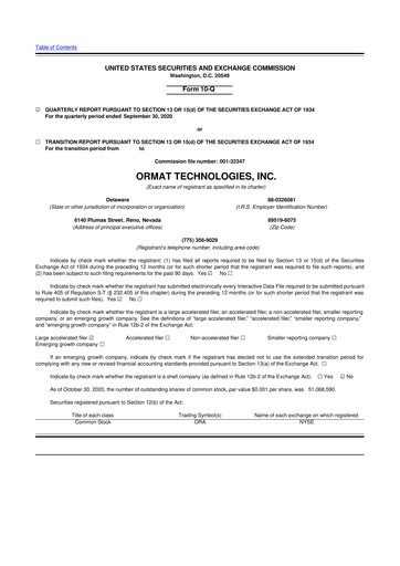 Vorschaubild Ormat Technologies
 10-Q Quartalsbericht 2020 