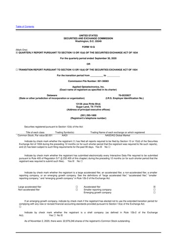 Thumbnail Applied Optoelectronics 10-Q Quarterly Report FY2020 