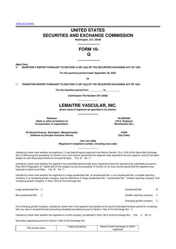 Miniature LeMaitre Vascular 10-Q Rapport trimestriel 2020 