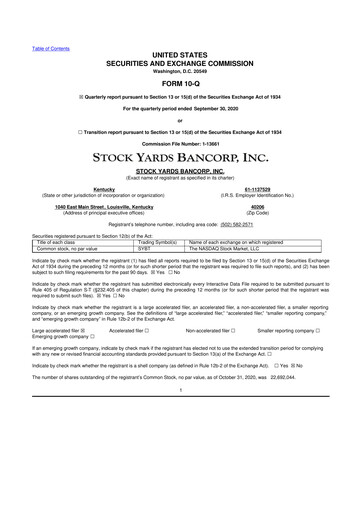 Thumbnail Stock Yards Bancorp 10-Q Quarterly Report FY2020 