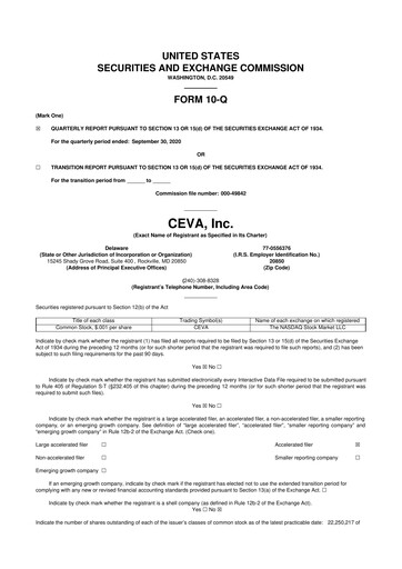 Vorschaubild CEVA
 10-Q Quartalsbericht 2020 