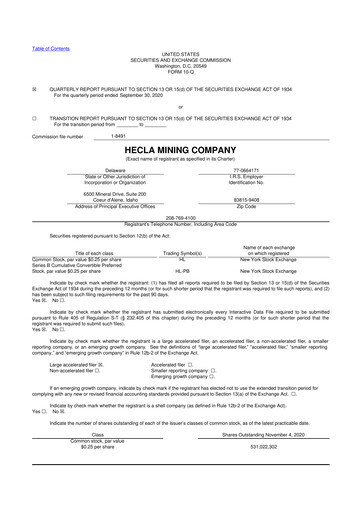 Thumbnail Hecla Mining
 10-Q Quarterly Report FY2020 