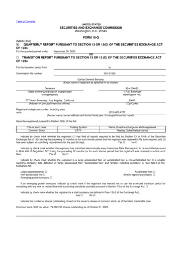 Thumbnail Cathay General Bancorp 10-Q Quarterly Report FY 