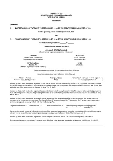 Miniature Atossa Therapeutics 10-Q Rapport trimestriel  