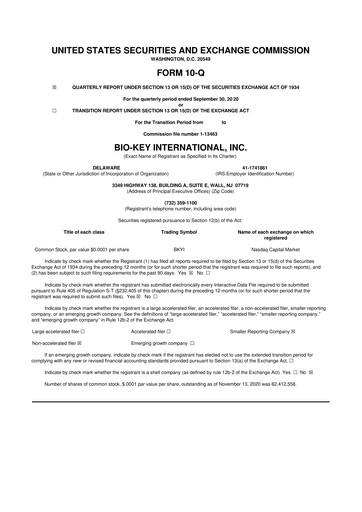 Vorschaubild BIO-key International
 10-Q Quartalsbericht 2020 