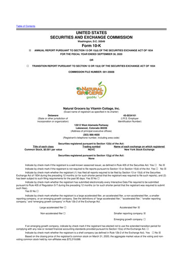 Miniature Natural Grocers by Vitamin Cottage 10-K Rapport annuel 2020