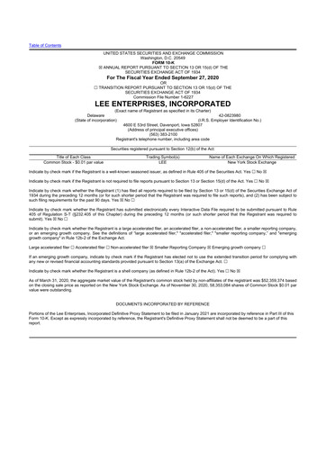 Thumbnail Lee Enterprises
 10-K Annual Report 2020