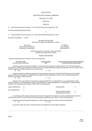 Thumbnail J&J Snack Foods
 10-Q Quarterly Report FY2021 