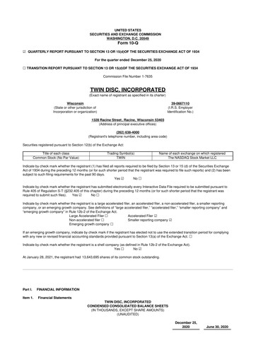 Thumbnail Twin Disc
 10-Q Quarterly Report FY 