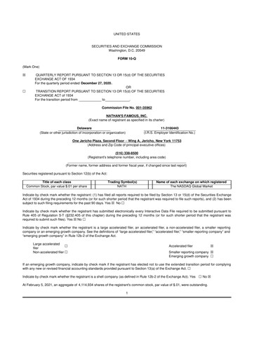 Miniature Nathan's Famous 10-Q Rapport trimestriel 2021 
