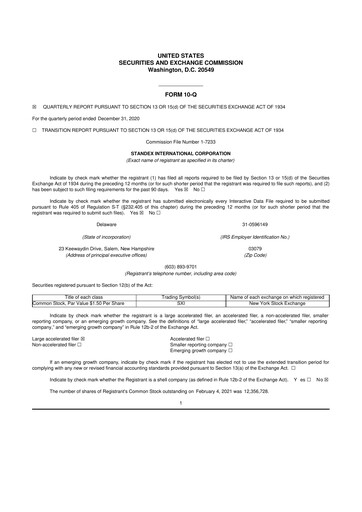 Vorschaubild Standex International 10-Q Quartalsbericht 2021 