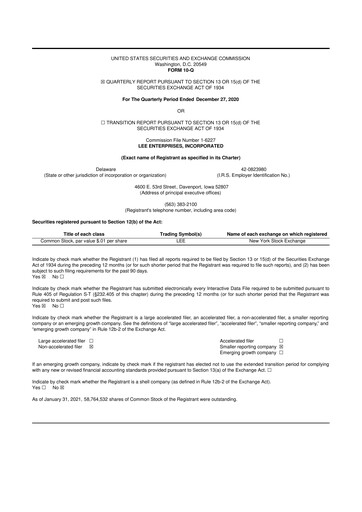 Thumbnail Lee Enterprises
 10-Q Quarterly Report FY2021 