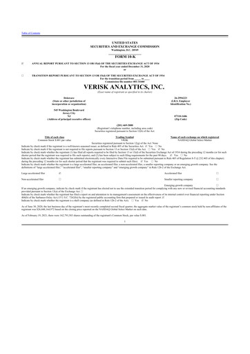 Thumbnail Verisk Analytics 10-K Annual Report 2020