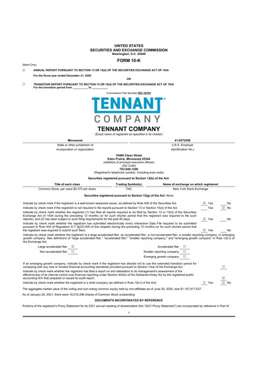 Thumbnail Tennant Company
 10-K Annual Report 2020