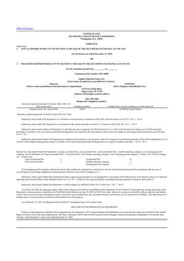 Thumbnail Applied Optoelectronics 10-K Annual Report 2020