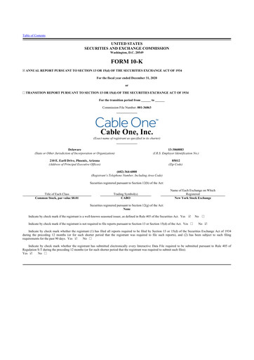 Thumbnail Cable One 10-K Annual Report 2020