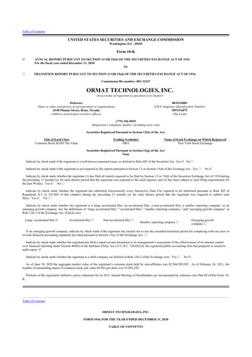 Thumbnail Ormat Technologies
 10-K Annual Report 2020