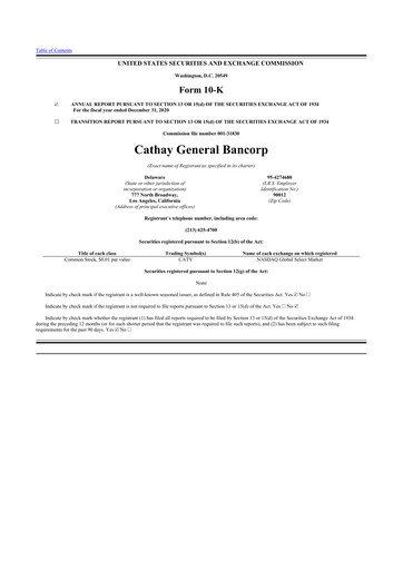 Thumbnail Cathay General Bancorp 10-K Annual Report 2020