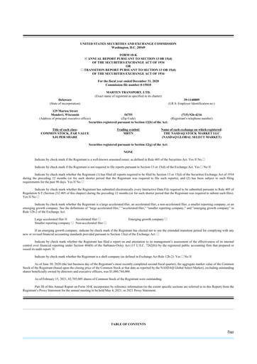 Thumbnail Marten Transport 10-K Annual Report 2020