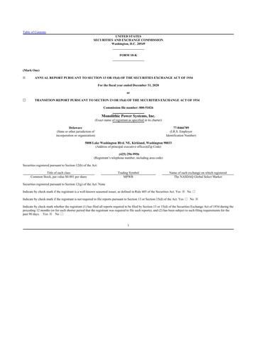 Thumbnail Monolithic Power Systems 10-K Annual Report 2020