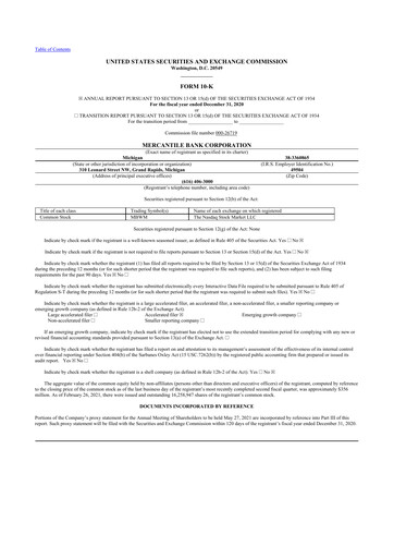 Thumbnail Mercantile Bank 10-K Annual Report 2020
