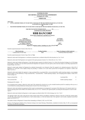 Thumbnail RBB Bancorp 10-K Annual Report 2020