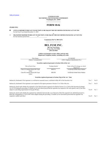 Vorschaubild Bel Fuse 10-K Jahresbericht 2020