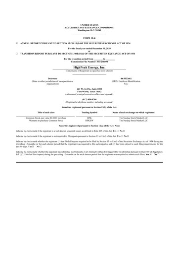 Thumbnail HighPeak Energy 10-K Annual Report 2020