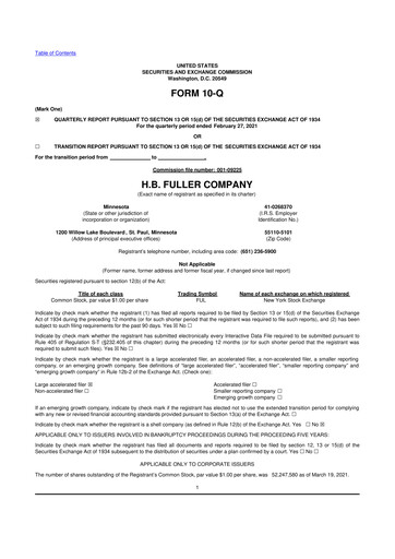 Thumbnail H.B. Fuller
 10-Q Quarterly Report FY 