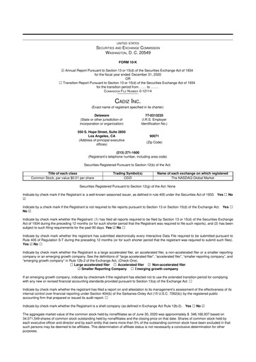 Thumbnail Cadiz Inc. 10-K Annual Report 2020