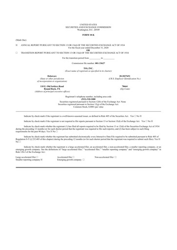 Thumbnail TSS, Inc. 10-K Annual Report 2020