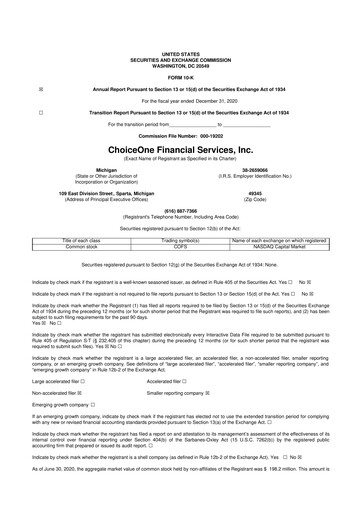 Vorschaubild ChoiceOne Financial Services 10-K Jahresbericht 2020