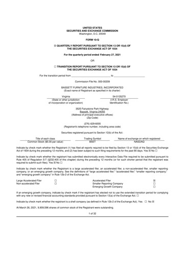 Thumbnail Bassett Furniture 10-Q Quarterly Report FY2021 